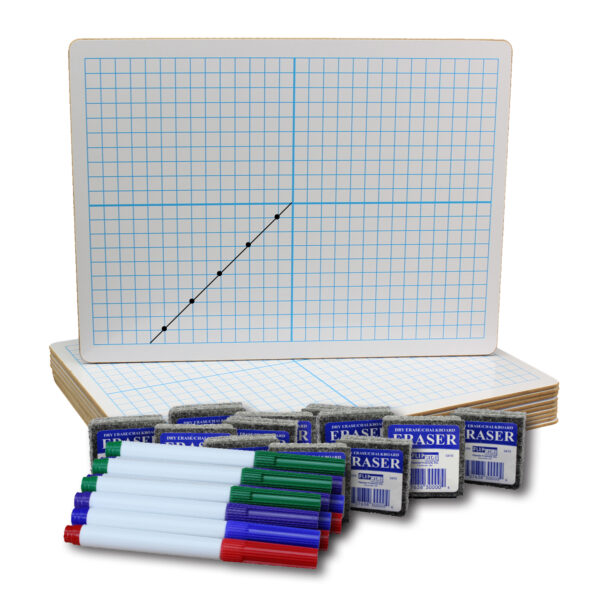 ERSFLP19100_1.jpg Two-Sided Dry Erase Boards, XY Axis-Plain, 9" x 12", with Colored Pens & Erasers, Class Pack of 12