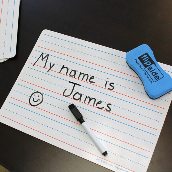 ERSFLP20076_3.jpg Magnetic Dry Erase Learning Mat, Two-Sided Red & Blue Ruled-Plain, 9" x 12", Pack of 12