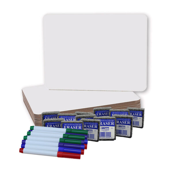 ERSFLP31003.jpg Dry Erase Boards (9" x 12") with Colored Pens & Erasers, Set of 12