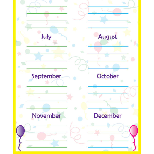 Low-Tac Birthday Calendar Vertical