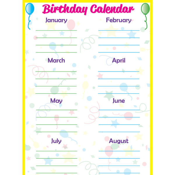 Low-Tac Birthday Calendar Vertical