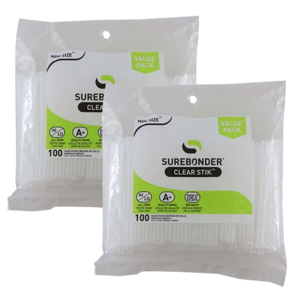 Dual Temp Mini Glue Stick, Clear, 4" x 5-16" 100 Per Pack, 2 Packs