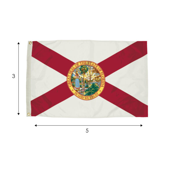 FZ-2022051_0 Durawavez Nylon Outdoor Flag with Heading & Grommets, Florida, 3ft x 5ft