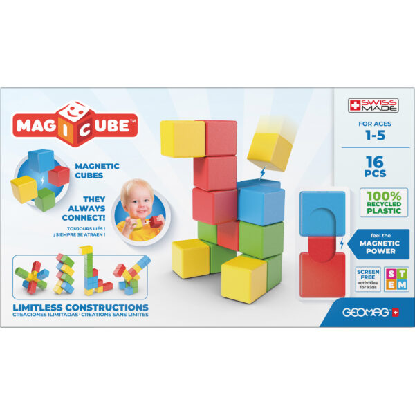 Magicubes Magnetic Building Blocks, Full Color Try Me Recycled, 16 Pieces
