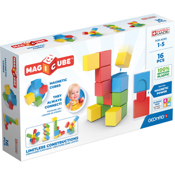 Magicubes Magnetic Building Blocks, Full Color Try Me Recycled, 16 Pieces