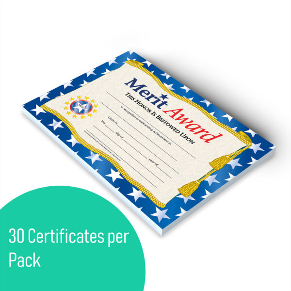 Merit Award Certificate, 8.5" x 11", 30 Per Pack, 3 Packs