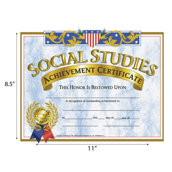 Social Studies Achievement Certificate, 30 Per Pack, 3 Packs