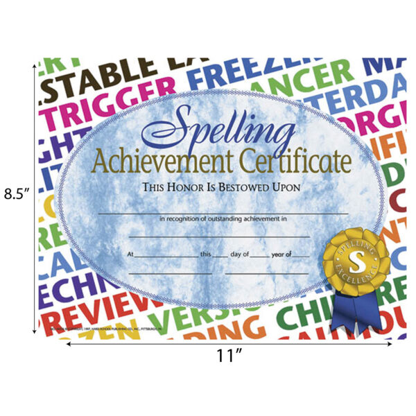 Spelling Achievement Certificate, 30 Per Pack, 3 Packs
