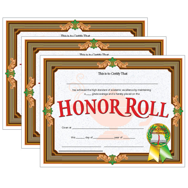 ERSH-VA612-3.jpg Honor Roll Certificate, 30 Per Pack, 3 Packs
