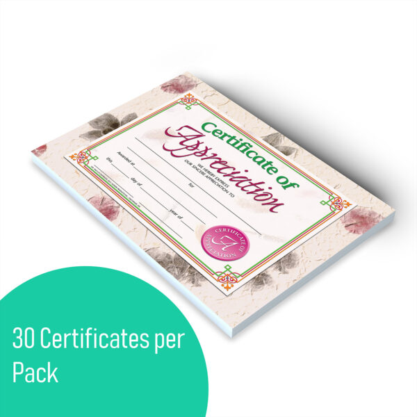 Certificate of Appreciation, 30 Per Pack, 3 Packs