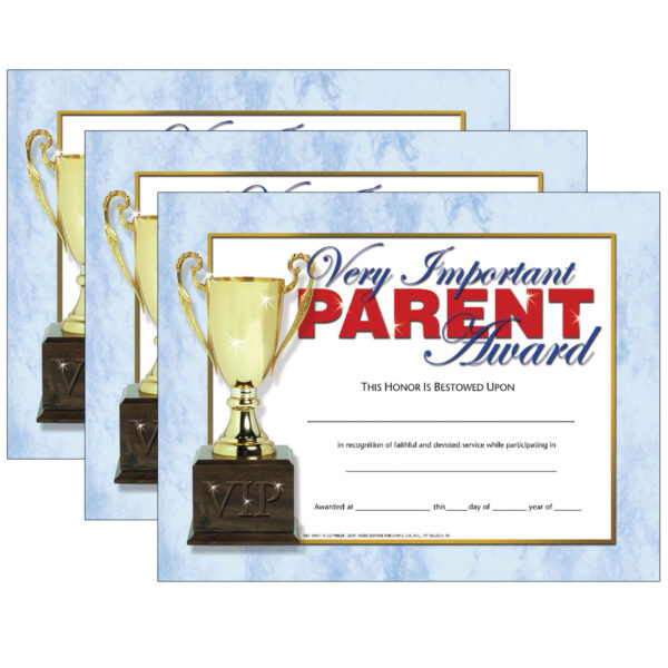 ERSH-VA641-3.jpg Very Important Parent Award, 8.5" x 11", 30 Per Pack, 3 Packs