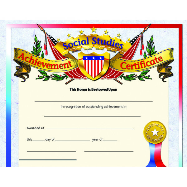 Social Studies Achievement Certificate, 30 Per Pack, 3 Packs