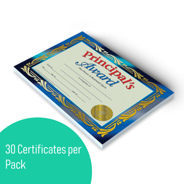 Principal's Award Certificate, 8.5" x 11", 30 Per Pack, 3 Packs