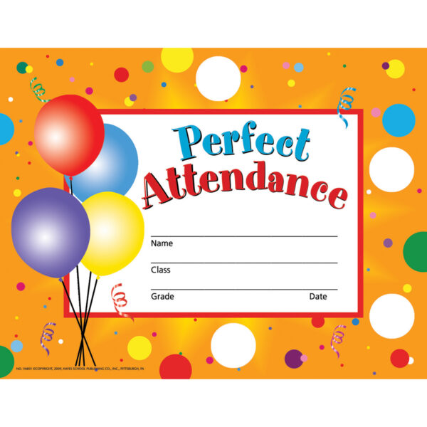 ERSH-VA801-3_1.jpg Perfect Attendance Certificates & Reward Seals, 30 - 8.5" x 11" Certificates & 160 Seals Per Set, 3 Sets