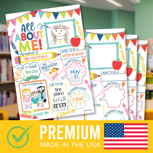 AAM_Listing_Colorful Bright White Colorful Star Student Read All About Me Posters, Set of 20