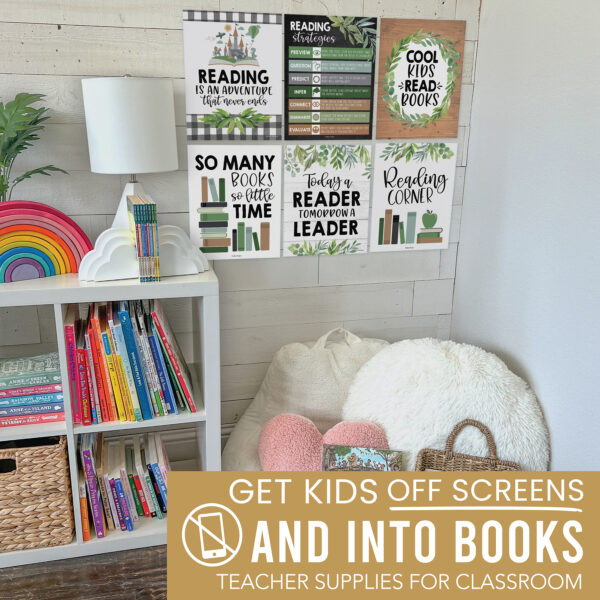 Farmhouse Greenery Reading Posters For Classroom Library Decor, Set of 6
