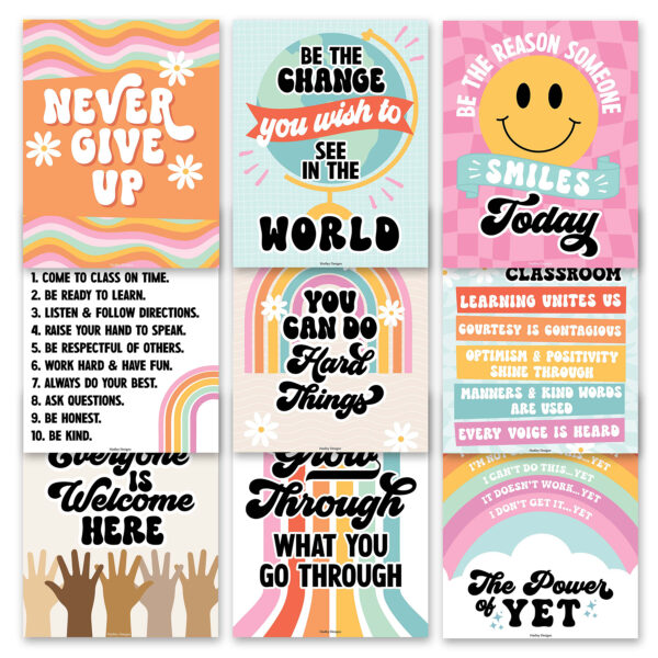 ERSHDDX004ACAK3H.jpg Retro Growth Mindset Classroom Decor Posters, Set of 9