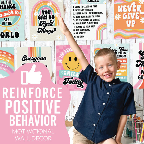 Neutral Everyone is welcome here 1 Retro Growth Mindset Classroom Decor Posters, Set of 9
