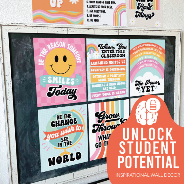 Retro inspirational wall art for kids motivational posters 1 Retro Growth Mindset Classroom Decor Posters, Set of 9