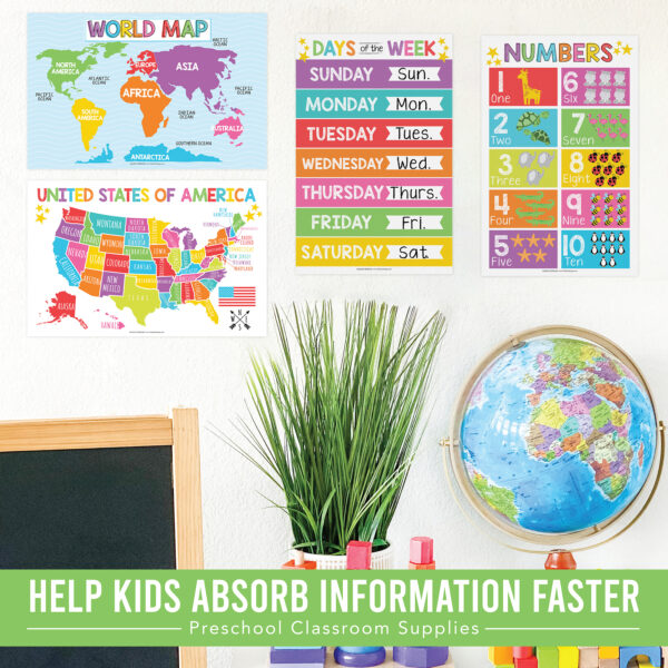 color toddler classroom must haves for teachers 1 Colorful Preschool Educational Laminated Posters For Toddlers, Set of 16