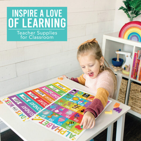 blue home schooling materials pre-k 1 Colorful Preschool Educational Laminated Posters For Toddlers, Set of 16