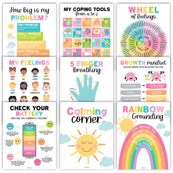 02 bright feelings poster Colorful Calming Corner and Feelings Chart Posters, Set of 9
