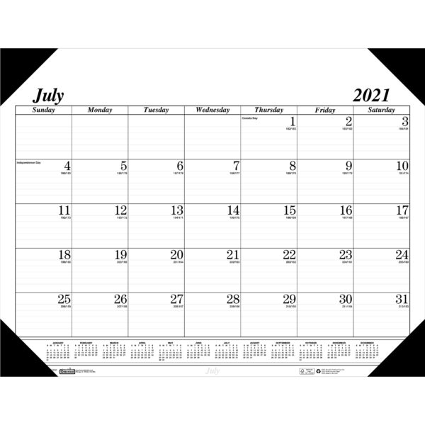 Monthly Academic Calendar Economy Desk Pad, 14 Months (Jul-Aug), 22" x 17", Black