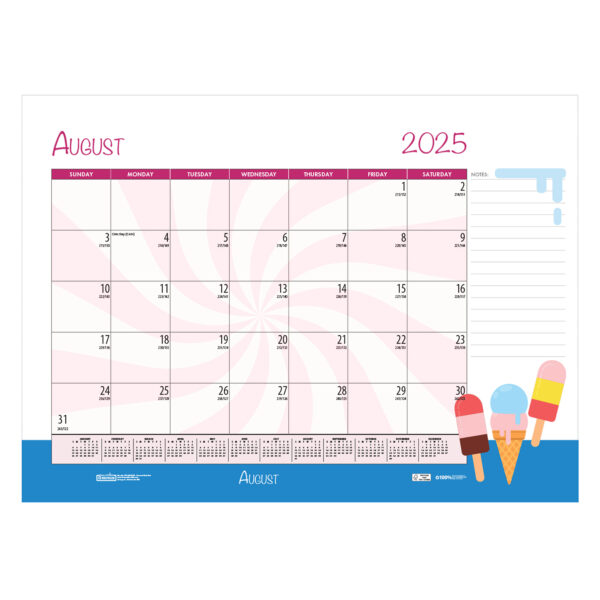 Monthly Academic Deskpad Calendar, Seasonal Holiday Depictions, 12 Months July-June, 22" x 17"
