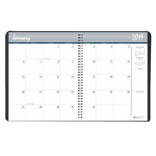 Monthly Calendar Planner, 2 Year, Black, 8-1-2" x 11"
