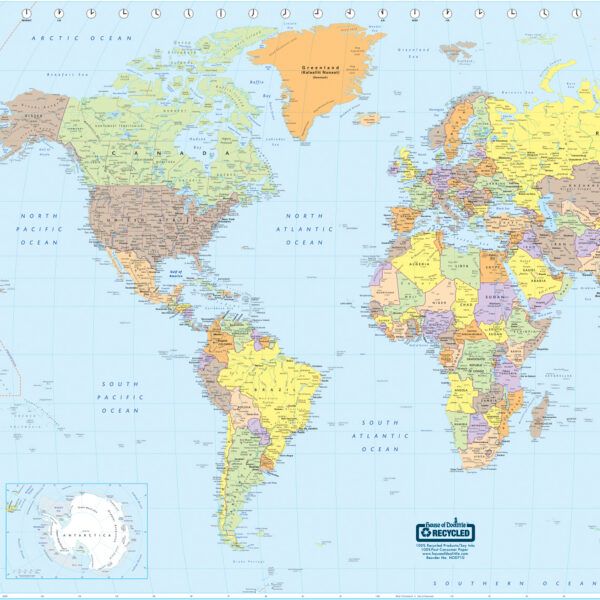 Laminated World Map, 50" x 33"
