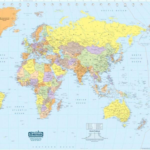 Laminated World Map, 50" x 33"