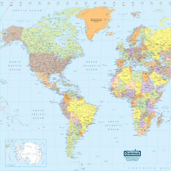 Laminated World Map, 38" x 25"