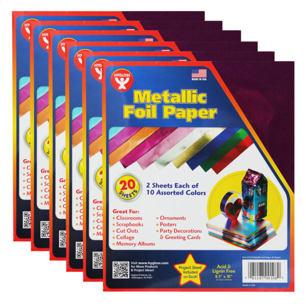 ERSHYG108-6.jpg Metallic Foil Paper Sheets, 8.5" x 10", Assorted Colors, 20 Per Pack, 6 Packs