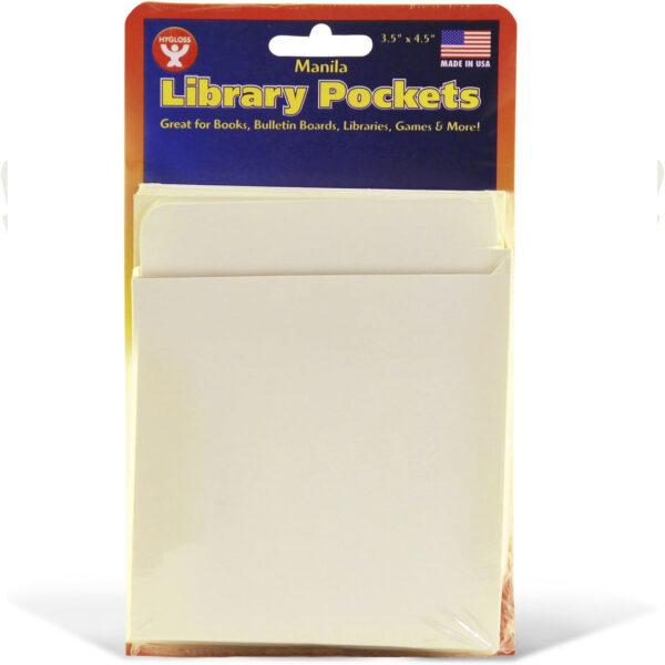 Library Pockets 3.5" x 4.5" Self Adhesive - Manila, 50 Per Pack, 3 Packs