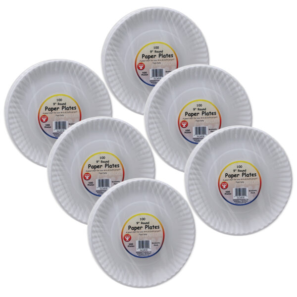 ERSHYG69109-6.jpg White Paper Plates, 9-Inch, 100 Per Pack, 6 Packs