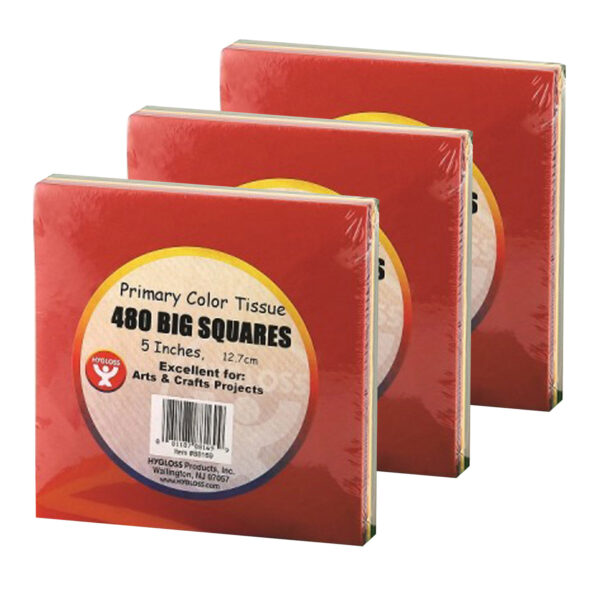 ERSHYG88169-3.jpg Tissue Paper Squares, 5", Primary Colors, 480 Per Pack, 3 Packs