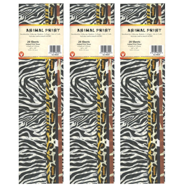 ERSHYG88209-3.jpg Tissue Paper, Animal Print Assortment, 20" x 30", 20 Sheets Per Pack, 3 Packs