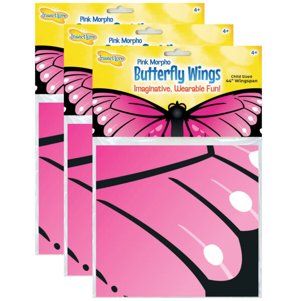 Butterfly Wings in Packaging - 1 Dress-Up Morpho Butterfly Wings, Pink, Pack of 3