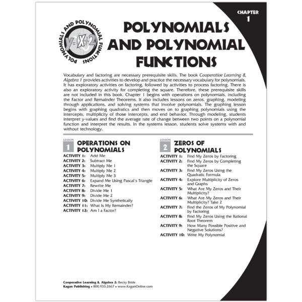 Cooperative Learning & Algebra 2 Secondary Activities Book, Grade 9-12