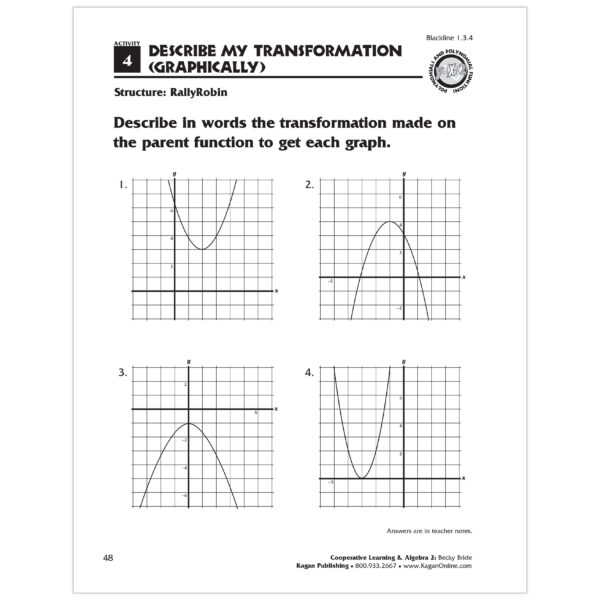 Cooperative Learning & Algebra 2 Secondary Activities Book, Grade 9-12