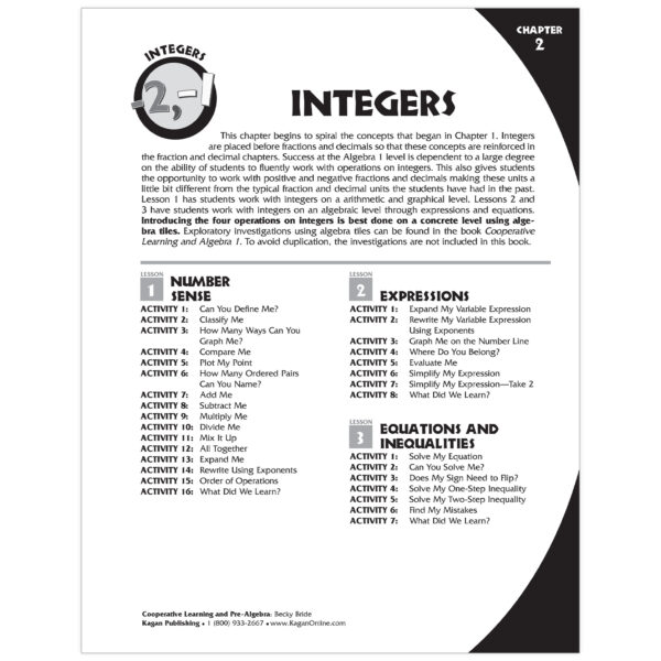 Cooperative Learning & Pre-Algebra Secondary Activities Book, Grade 6-10