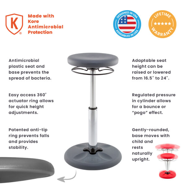 Kids Adjustable Tall Wobble Chair 16.5-24", Grey