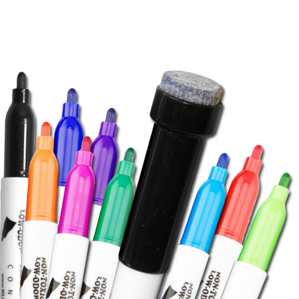 Dry Erase Student Markers with Erasers, Fine Point, Assorted Colors, 10 Per Pack, 2 Packs