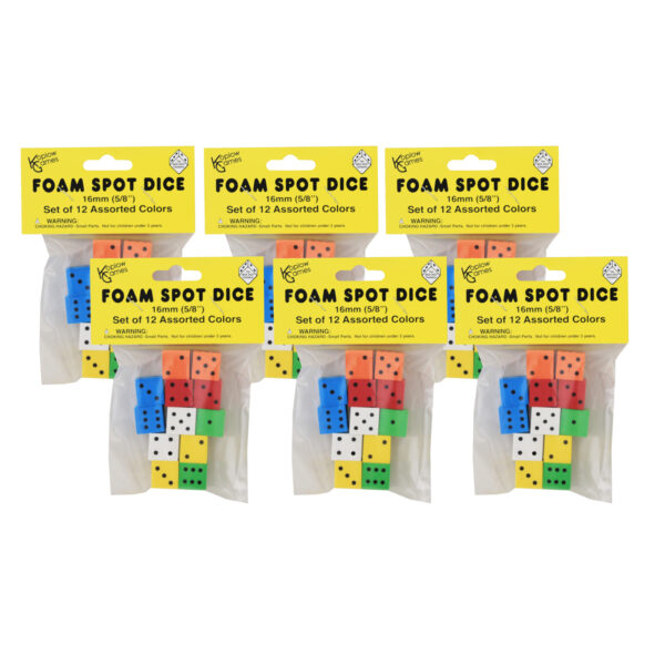 ERSKOP17332-6.jpg Assorted Color Spot 16mm Foam Dice, 12 Per Pack, 6 Packs