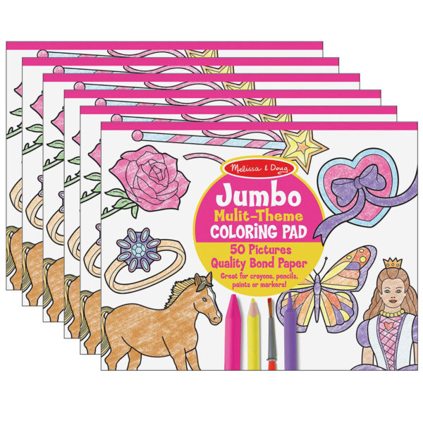 ERSLCI4225-6.jpg Jumbo Multi-Theme Coloring Pad, 11" x 14", Pink, Pack of 6