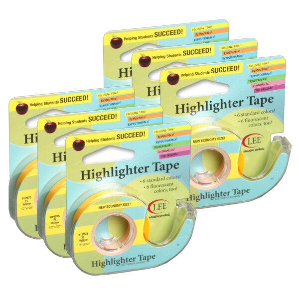 ERSLEE19975-6.jpg Removable Highlighter Tape, Fluorescent Yellow, Pack of 6