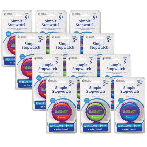 ERSLER0808-12.jpg Simple Stopwatch, Red, Blue, Green, Pack of 12