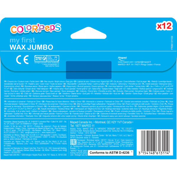 ERSMAP861311-6_1-1.jpg Color'Peps My First Jumbo Triangular Wax Crayons, 12 Per Pack, 6 Packs
