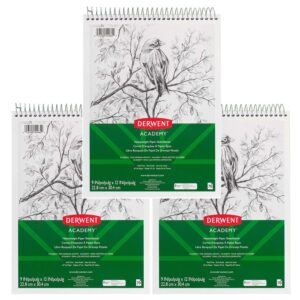 Derwent Academy Wirebound Sketchbook, 9" x 12", 70 Sheets, Pack of 3