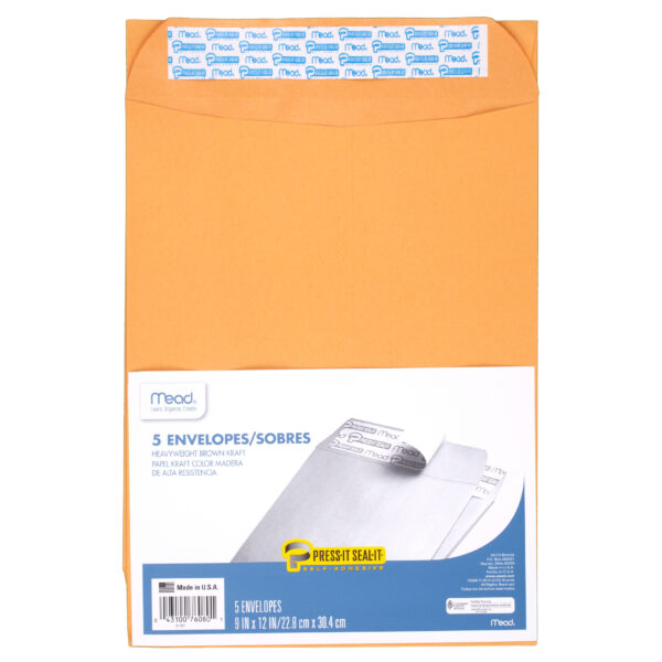 Press-It Seal-It Envelopes, 9" x 12", 5 Per Box, 12 Boxes